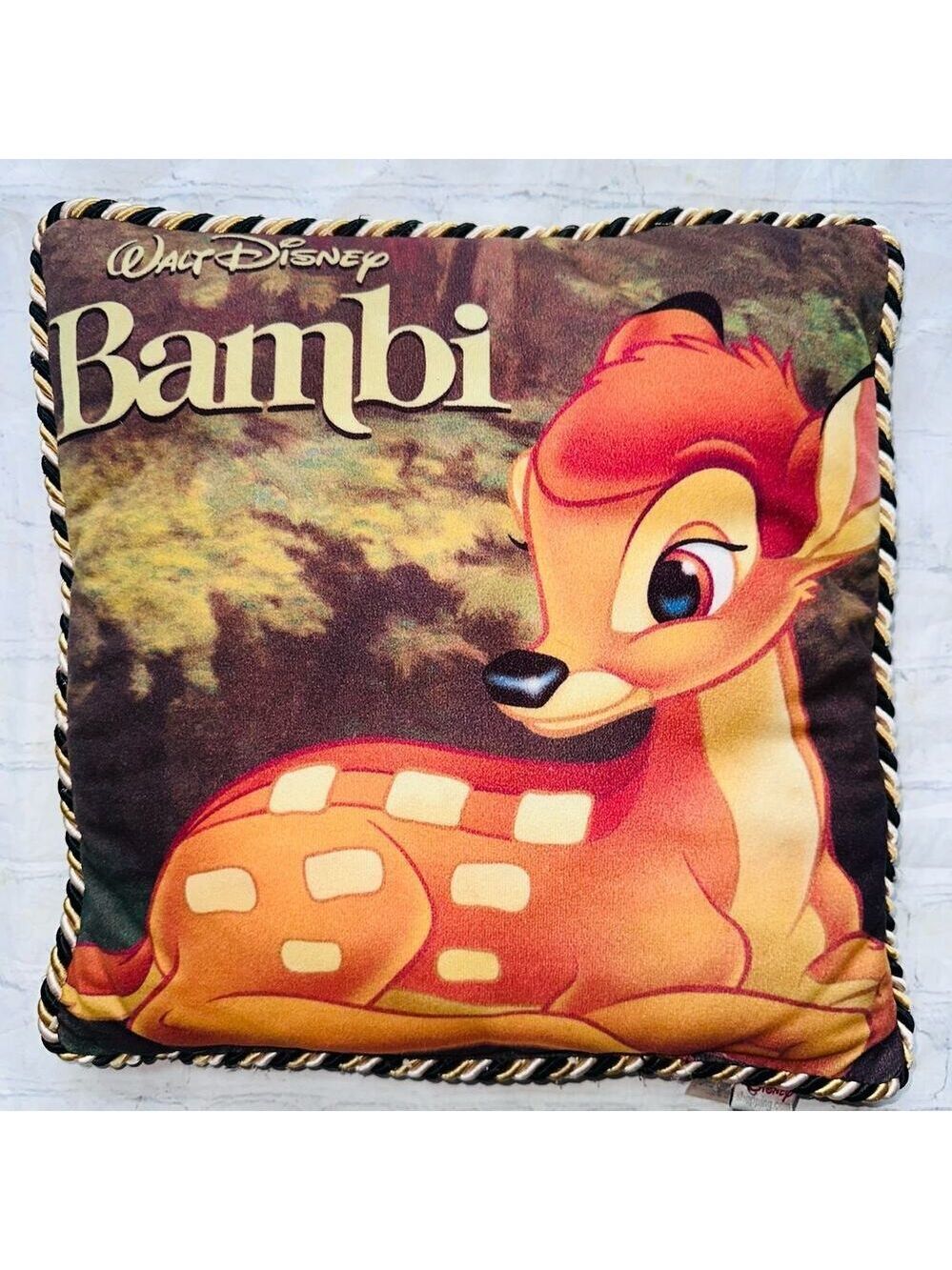 Vintage Walt Disney Bambi Movie 16 X 16 Throw Pillow Corded Edge